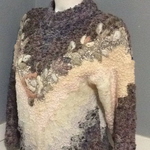 MarieaKim Mariea Kim Vintage Wool Blend Cowl Neck Oversize Holiday Sweater Sz L - Picture 5 of 7